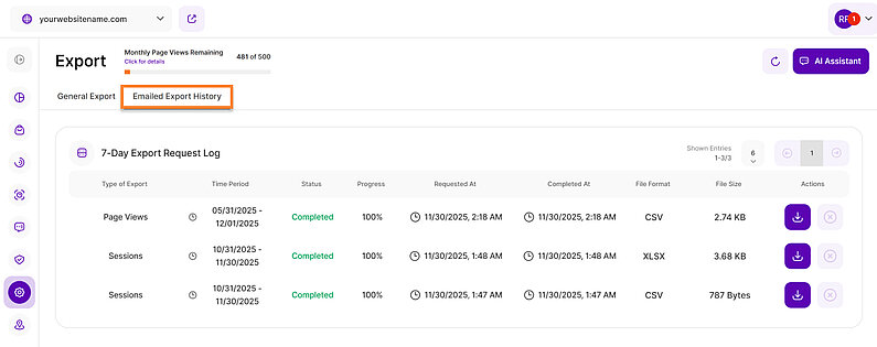 History of Requested Exports History of Requested Exports