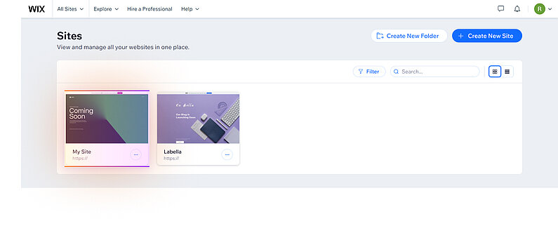 Selectați site-ul dvs. Wix