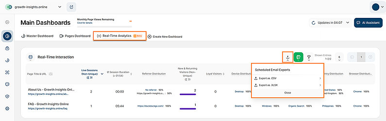 Downloading Live Metrics for External Reporting