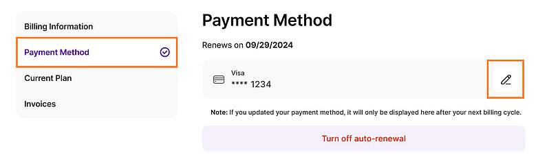 Adding or updating the payment method Adding or updating the payment method