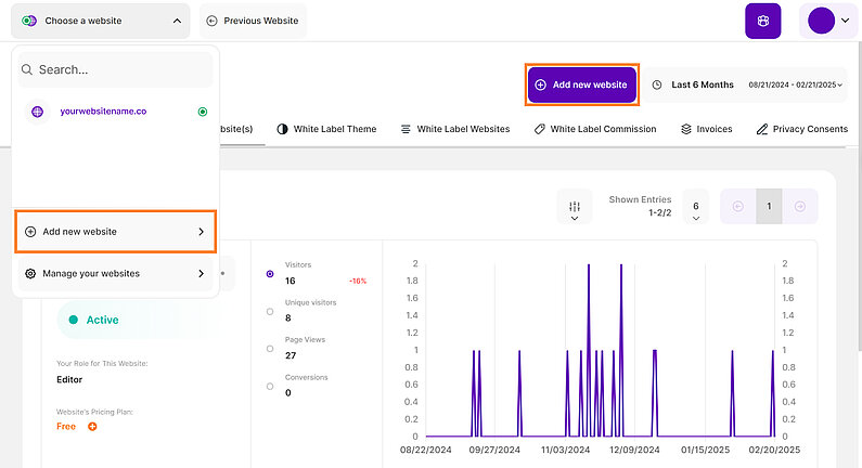 Add A New Website To Your Account Add A New Website To Your Account