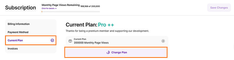 Changing the Subscription Plan Changing the Subscription Plan
