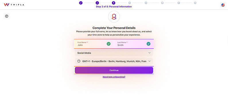 Complete your personal details to personalize your experience