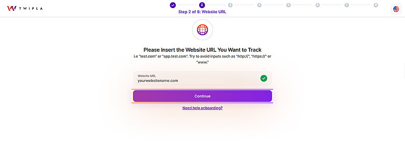 Insert your website URL to track