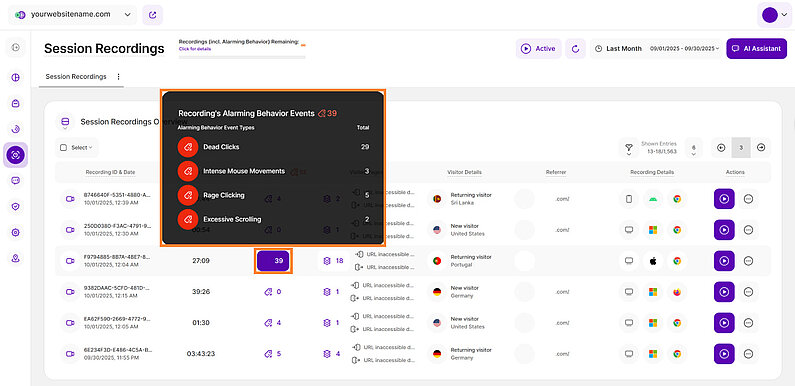 Tooltip showing ABEs on Session Recordings Overview Tooltip showing ABEs on Session Recordings Overview