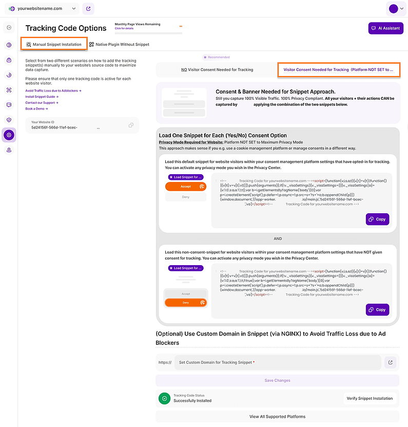 Tracking Code Installation - Visitor Consent Needed